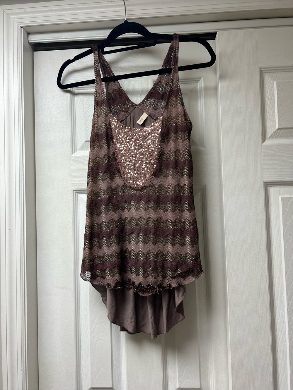 Sequined Chevron Lace Layered Tank Top in Dusty Rose